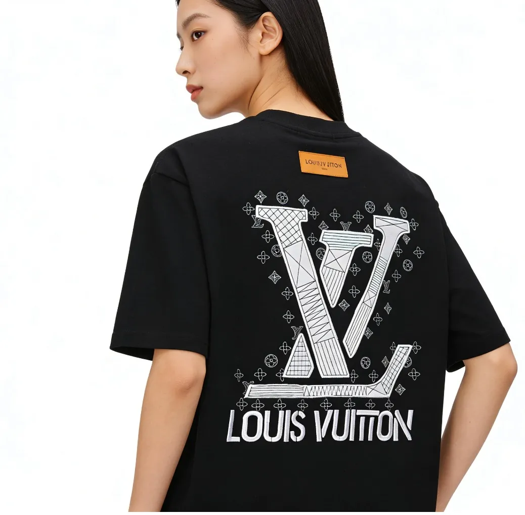 Louis Vuitton/Louis Vuitton 26ss letter patch old flower embroidered short sleeves